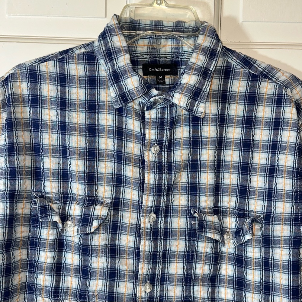 Short Sleeve Blue Checked Cotton Button Down - Picture 5 of 10